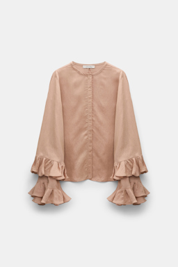 Dorothee Schumacher Bluse aus gestreiftem Seide-Viskose Organdy Voile mit Volants make up