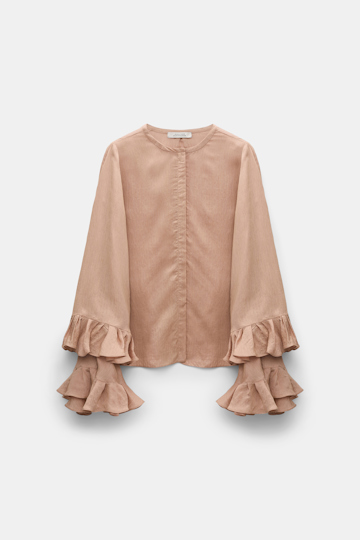 Dorothee Schumacher Striped organdy voile blouse with flounce cuffs make up