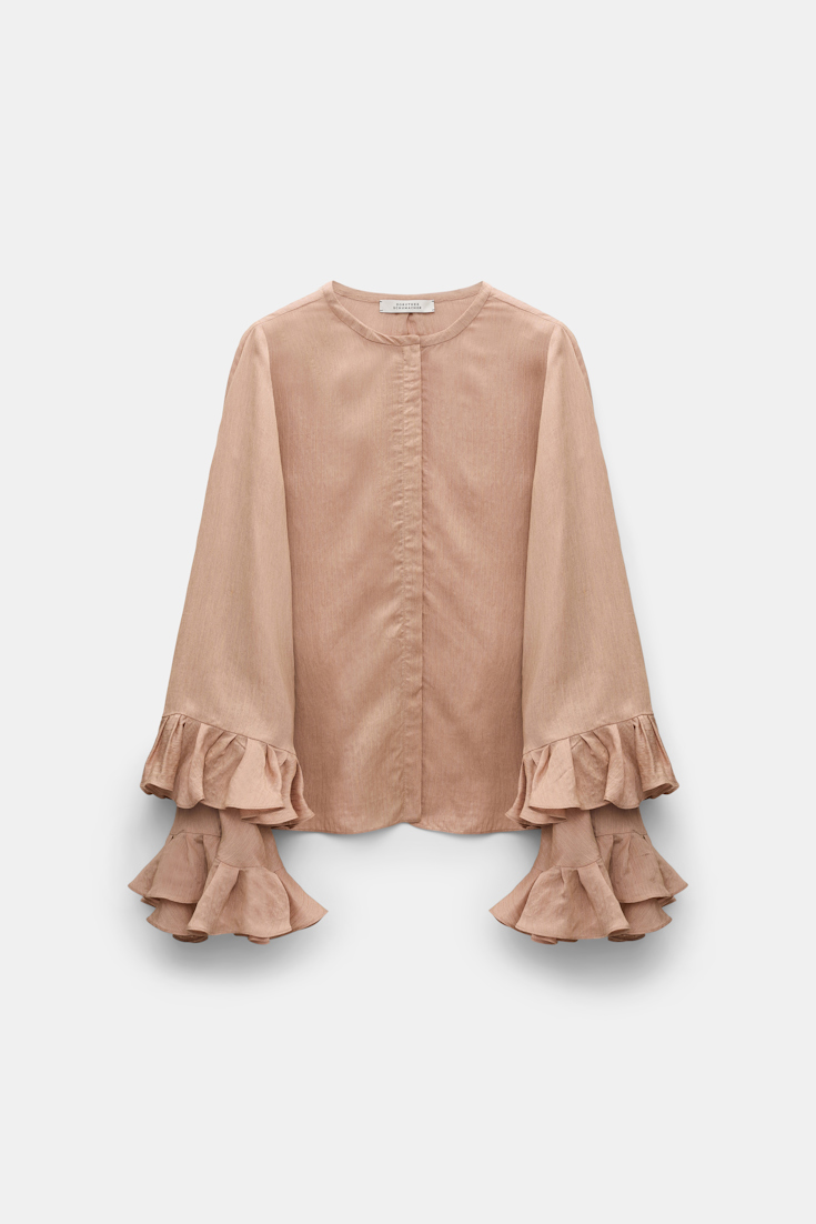 Dorothee Schumacher Striped organdy voile blouse with flounce cuffs make up
