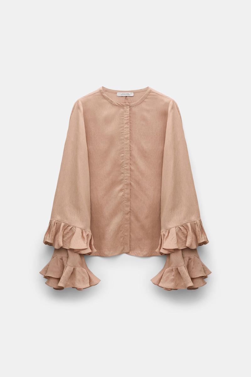 Dorothee Schumacher Striped Organdy Voile Blouse With Flounce Cuffs