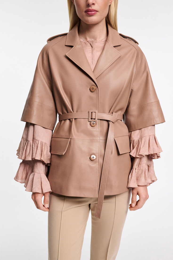 Dorothee Schumacher 3/4-sleeve lambskin trench coat tan