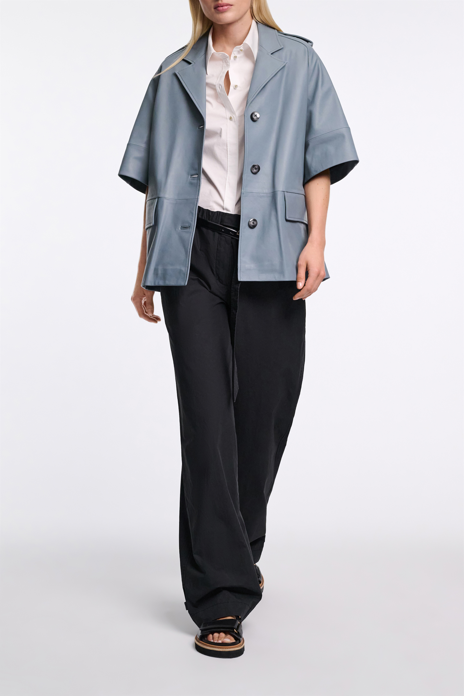 Dorothee Schumacher 3/4-sleeve lambskin trench coat malachite