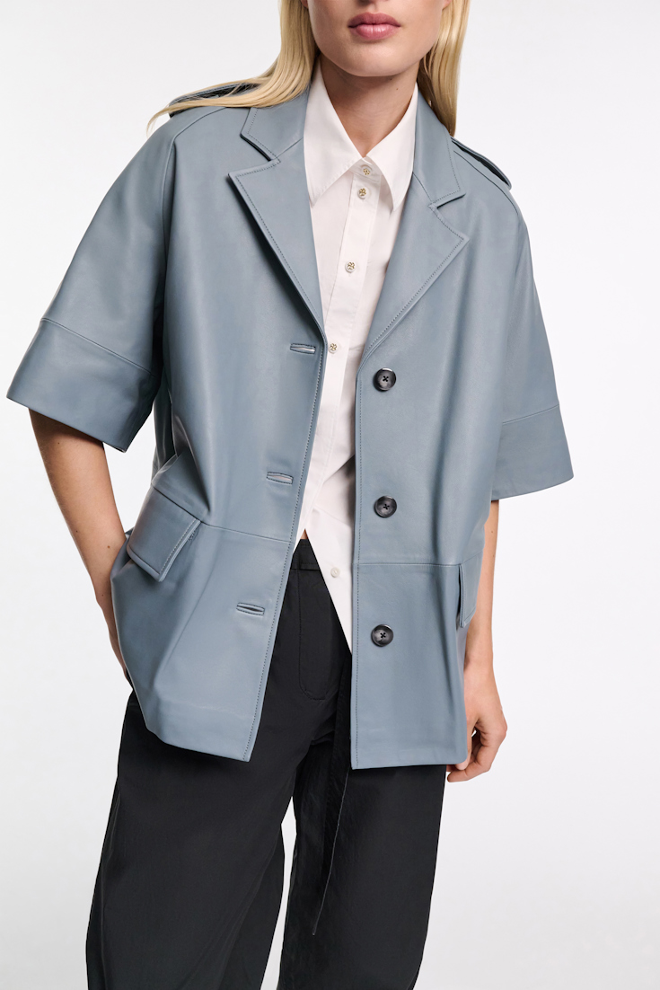 Dorothee Schumacher 3/4-sleeve lambskin trench coat malachite