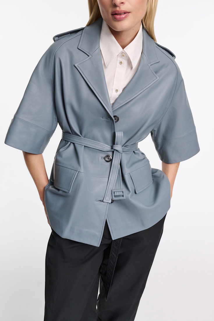 Dorothee Schumacher 3/4-sleeve lambskin trench coat malachite