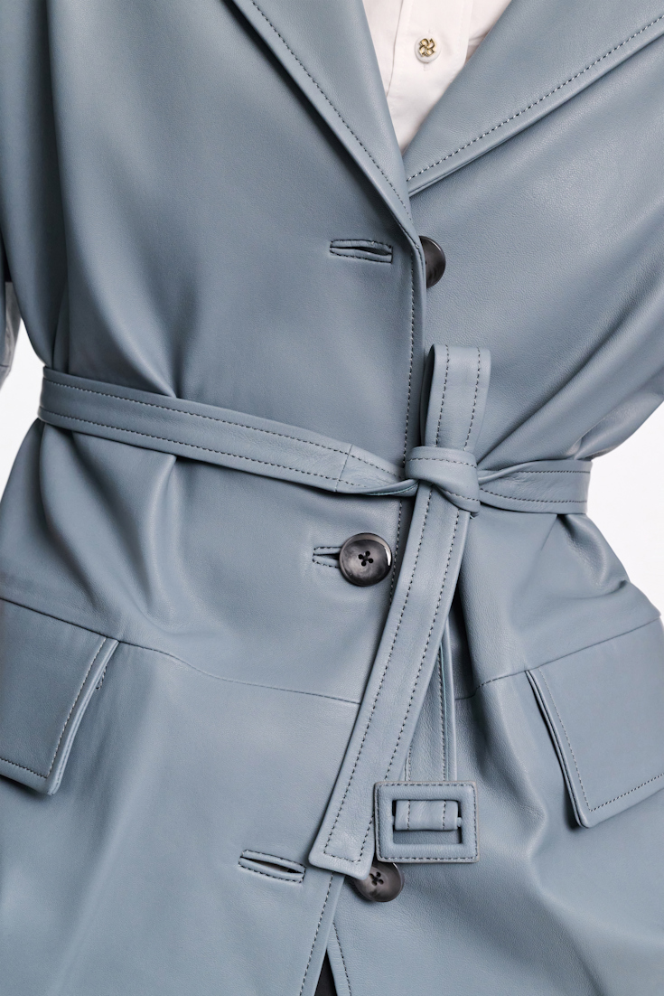 Dorothee Schumacher 3/4-sleeve lambskin trench coat malachite