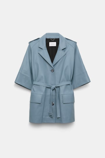 Dorothee Schumacher 3/4-sleeve lambskin trench coat malachite