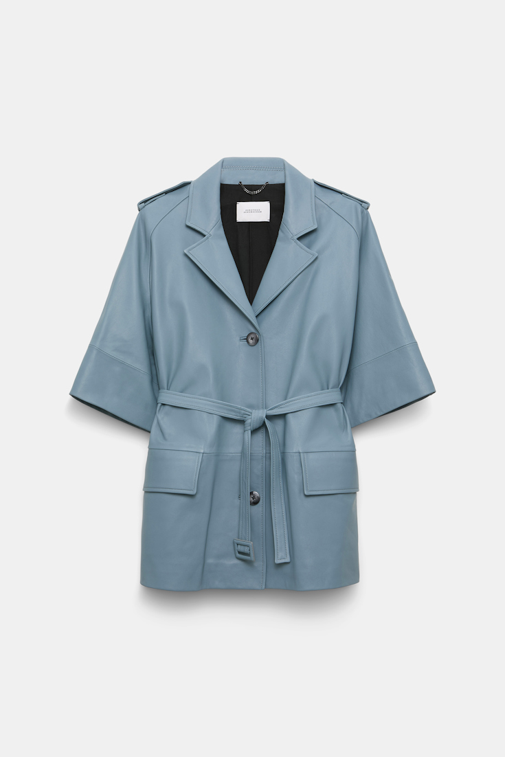 Dorothee Schumacher 3/4-sleeve lambskin trench coat malachite