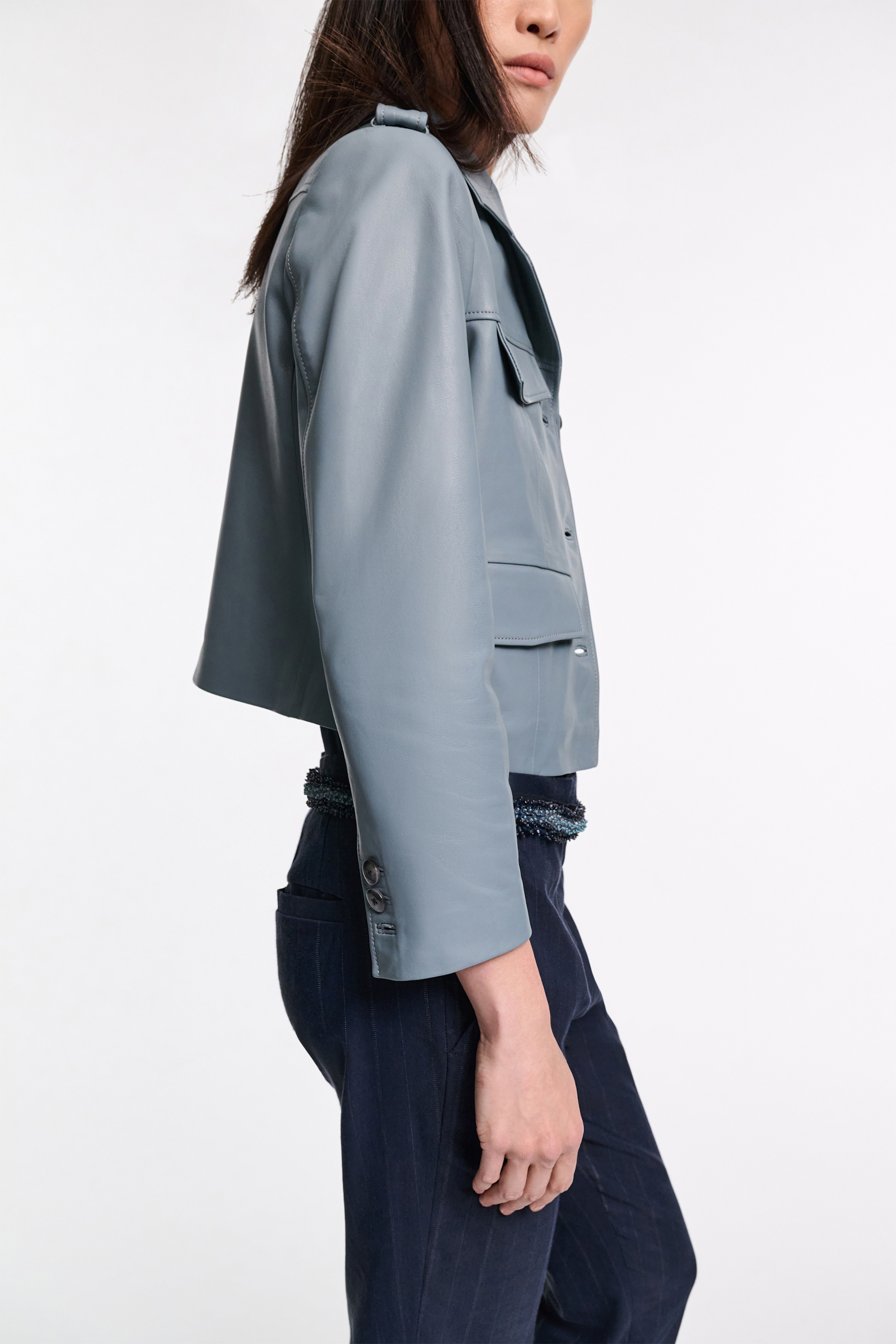 Dorothee Schumacher Cropped lambskin jacket malachite