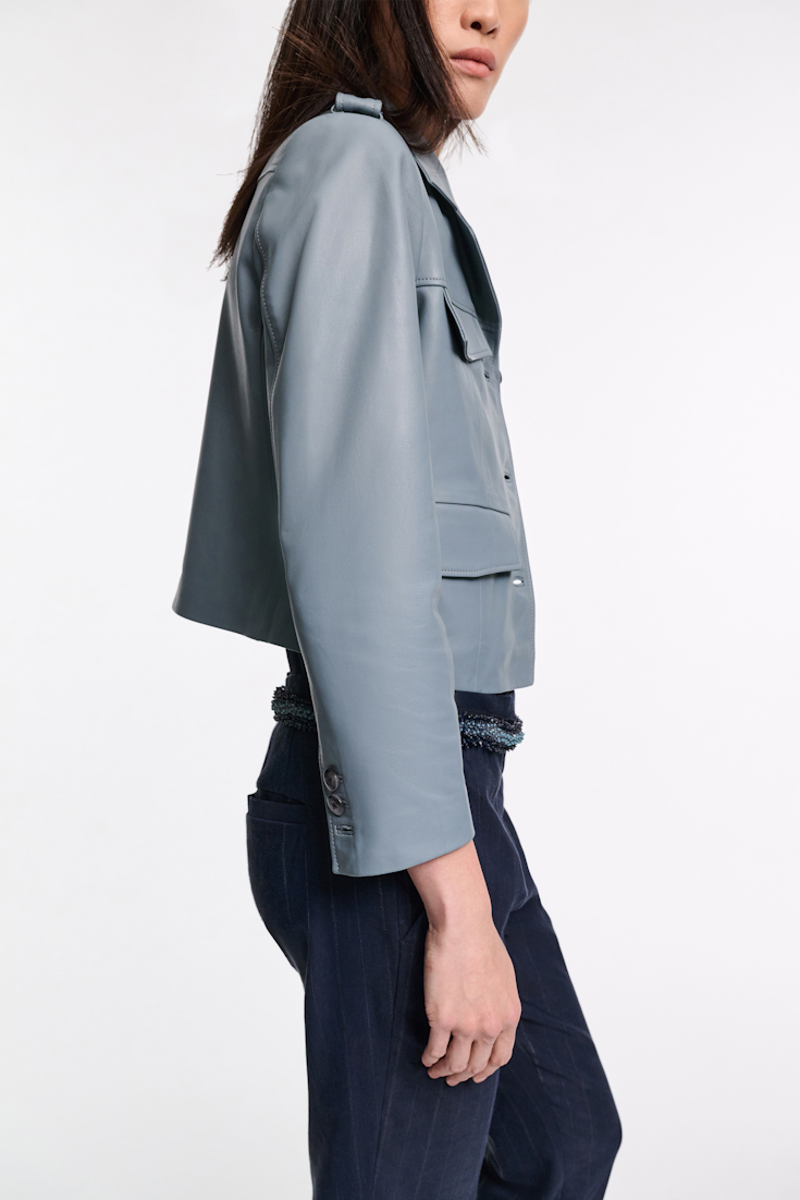 Dorothee Schumacher Cropped lambskin jacket malachite