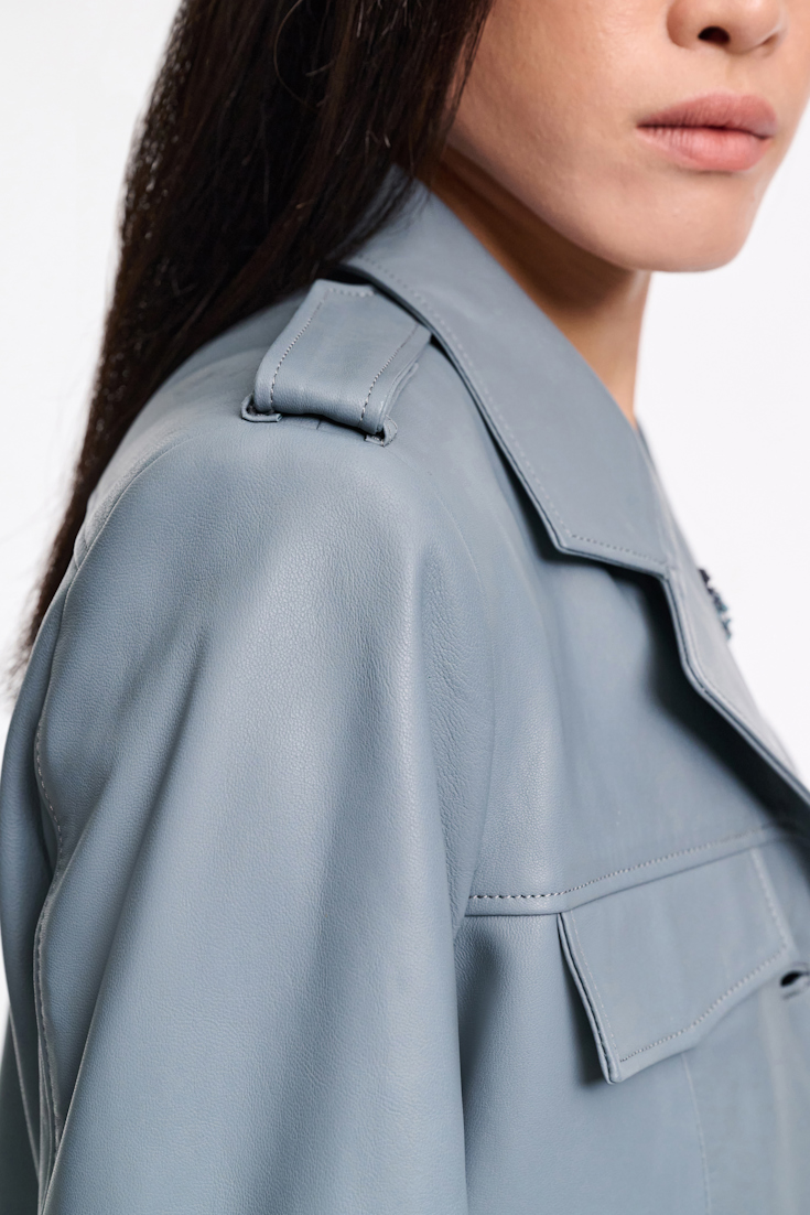 Dorothee Schumacher Cropped lambskin jacket malachite