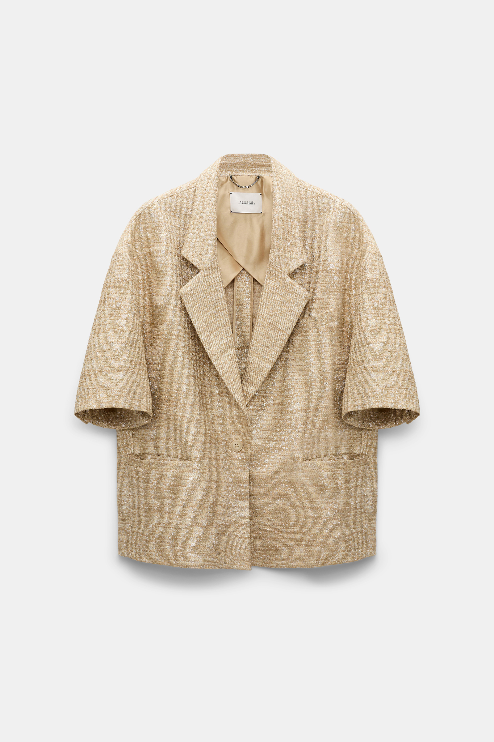 Dorothee Schumacher Lurex-tweed short sleeve jacket. shimmering sand