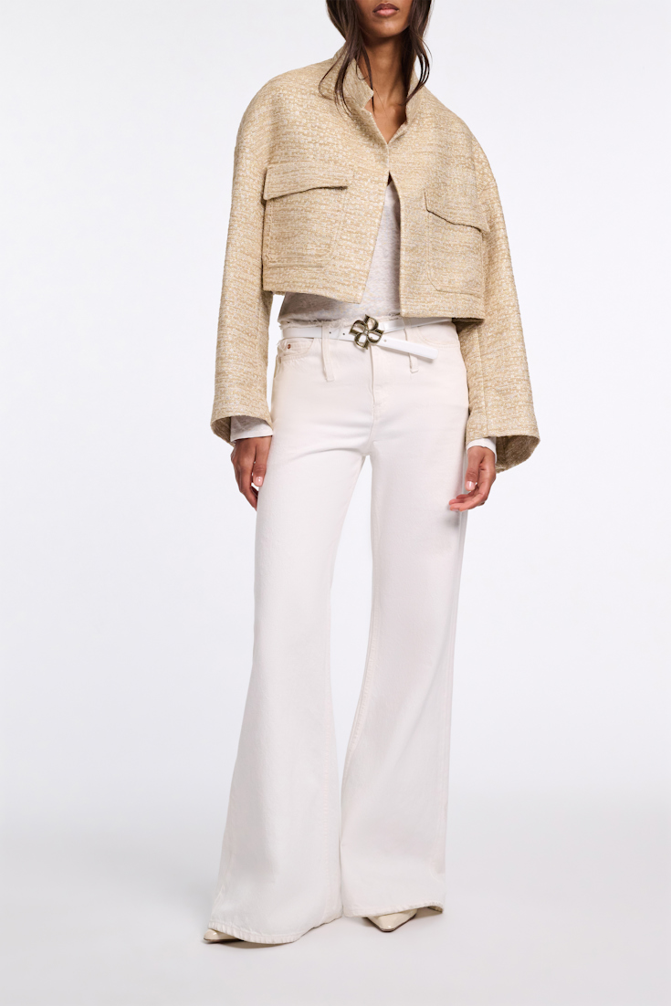 Dorothee Schumacher Lurex-tweed cropped jacket. shimmering sand