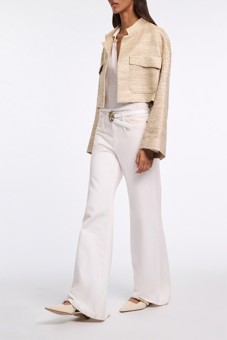 Dorothee Schumacher Lurex-tweed cropped jacket. shimmering sand