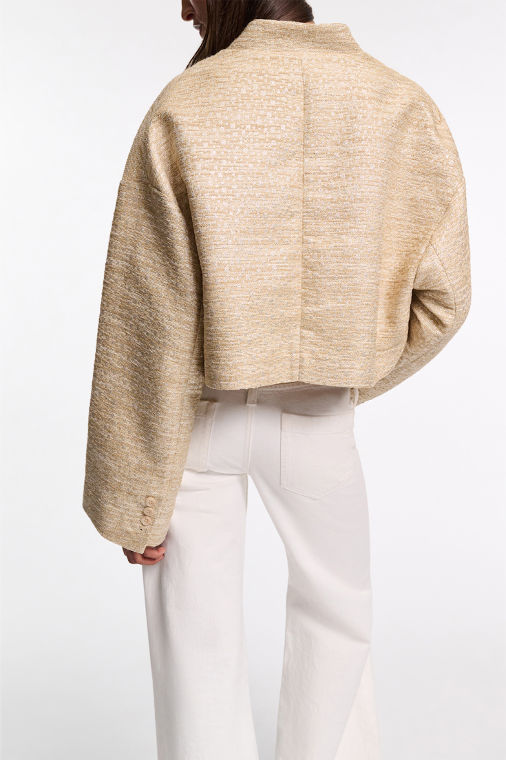 Dorothee Schumacher Lurex-tweed cropped jacket. shimmering sand