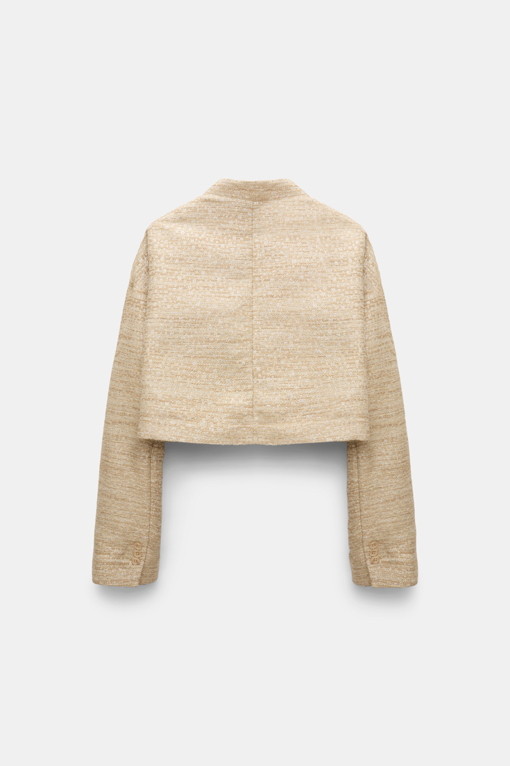 Dorothee Schumacher Lurex-tweed cropped jacket. shimmering sand