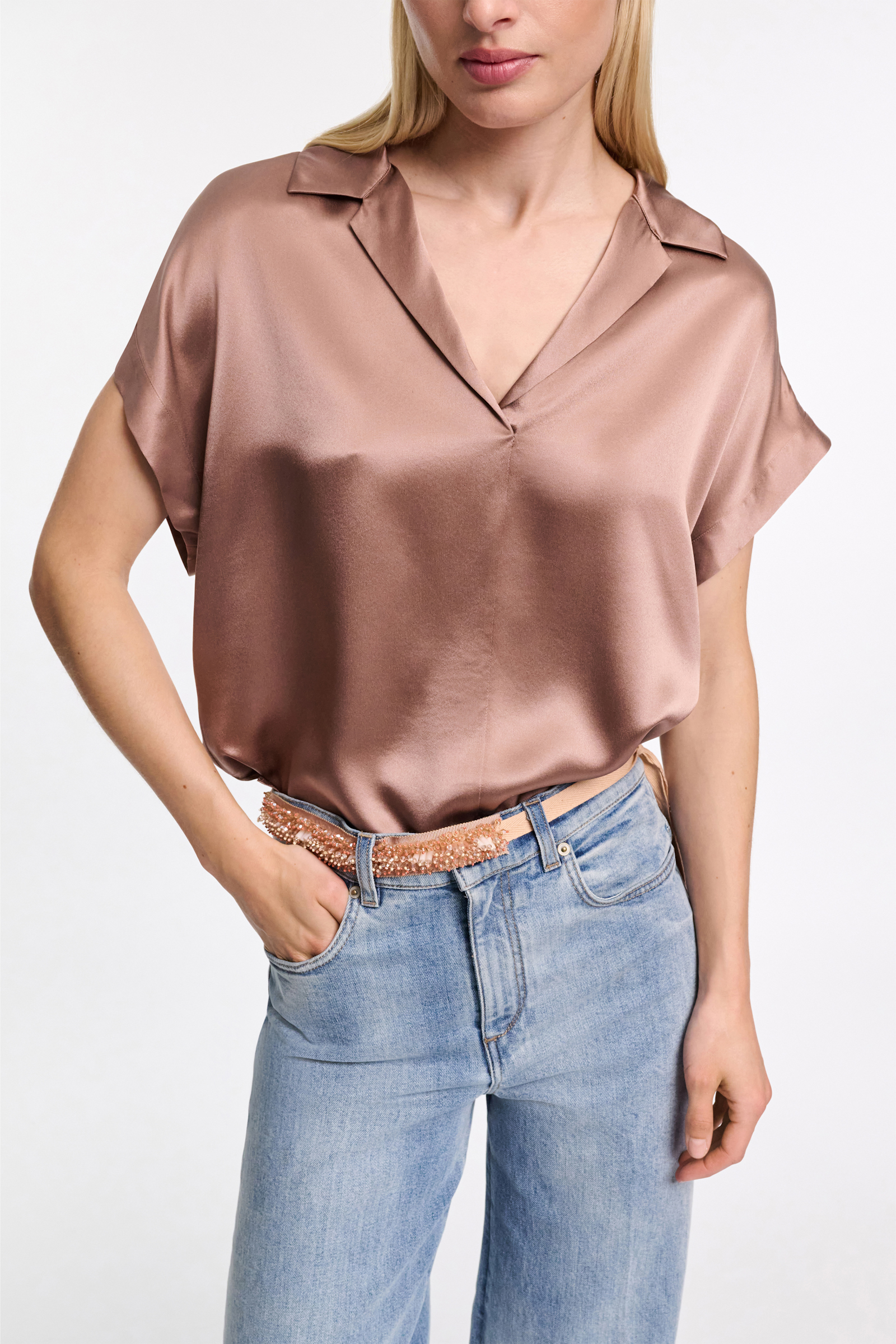 Dorothee Schumacher Silk charmeuse boxy blouse burnt tan