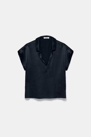 Dorothee Schumacher Silk charmeuse boxy blouse dark navy