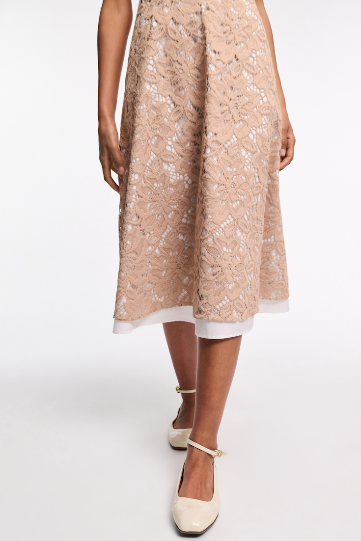 Dorothee Schumacher Lace overlay midi-dress burnt tan