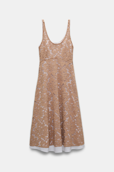 Dorothee Schumacher Lace overlay midi-dress burnt tan