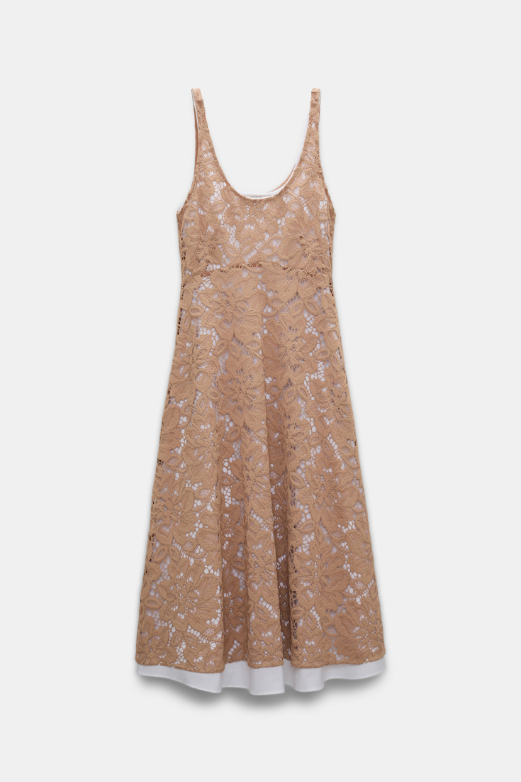 Dorothee Schumacher Lace overlay midi-dress burnt tan