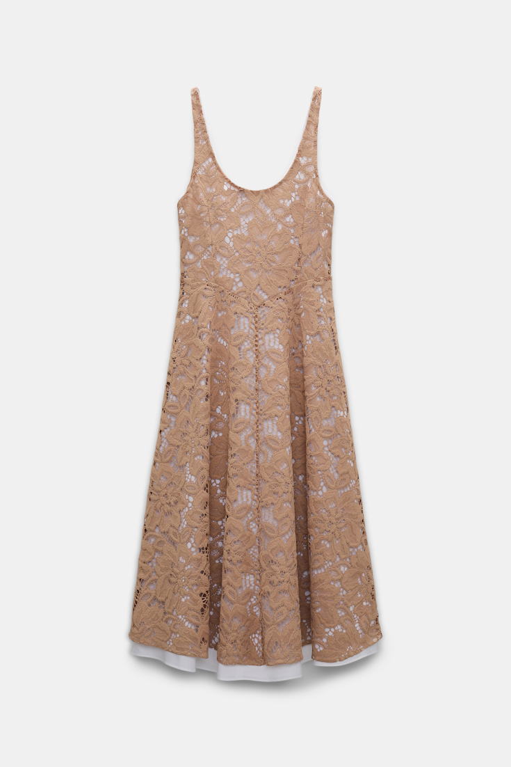 Dorothee Schumacher Lace overlay midi-dress burnt tan