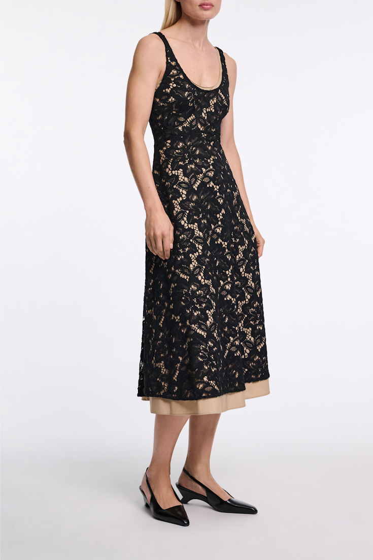 Dorothee Schumacher Lace overlay midi-dress pure black
