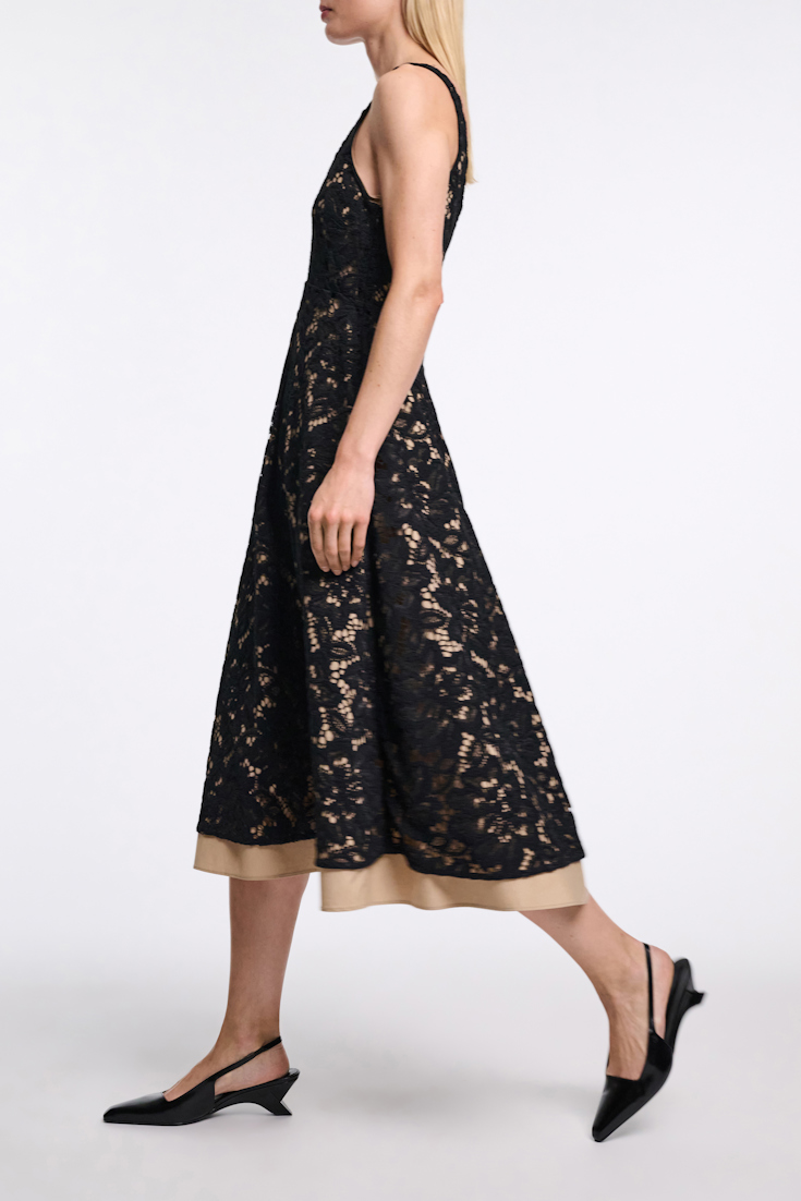 Dorothee Schumacher Lace overlay midi-dress pure black