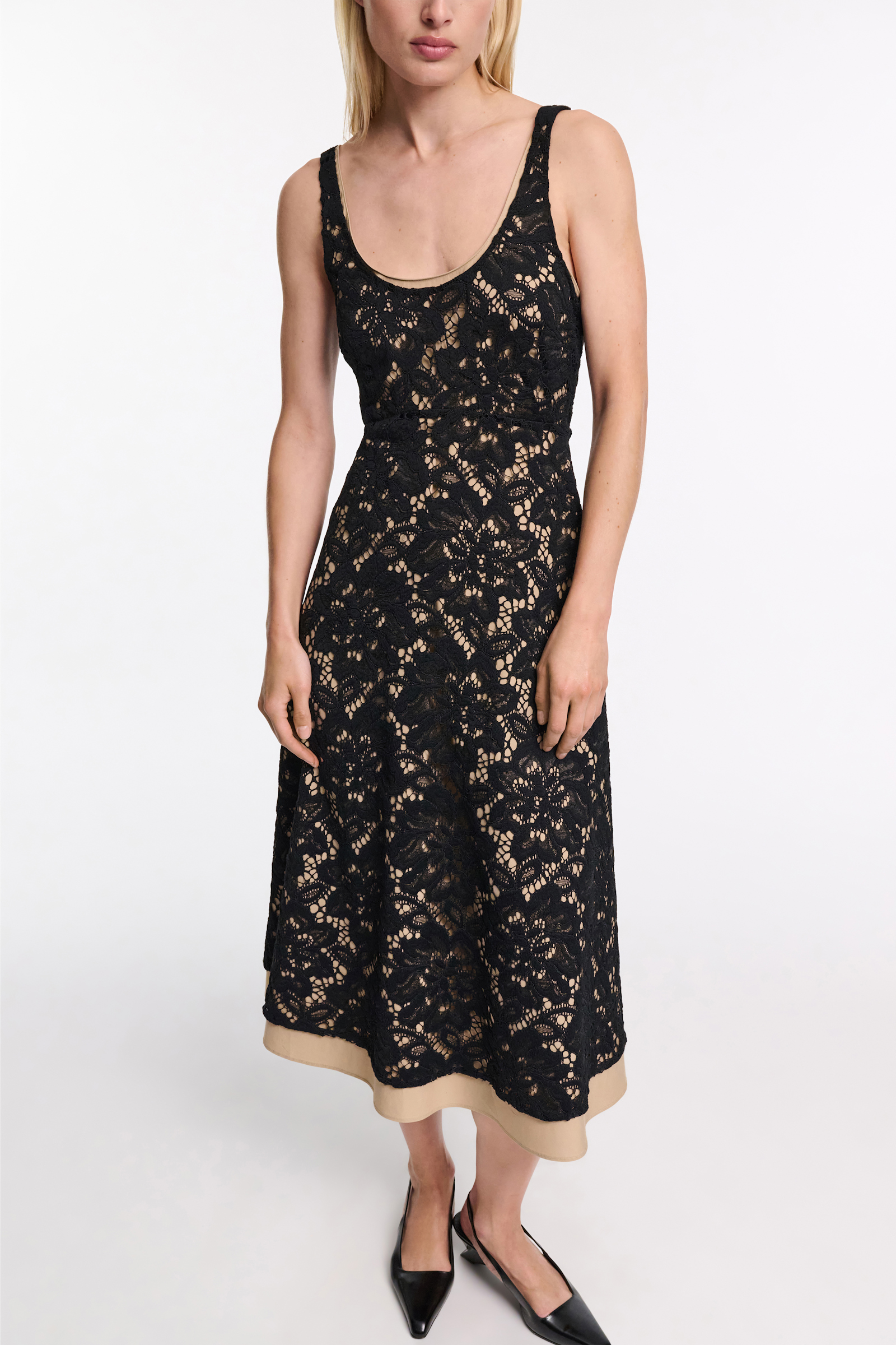 Dorothee Schumacher Lace overlay midi-dress pure black