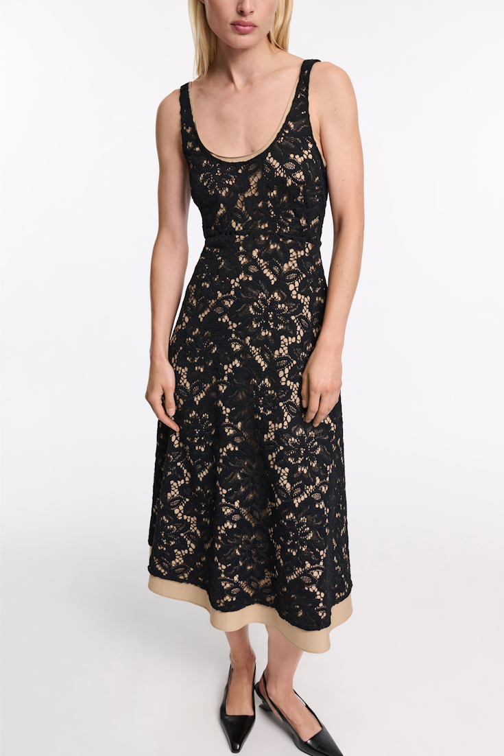 Dorothee Schumacher Lace overlay midi-dress pure black