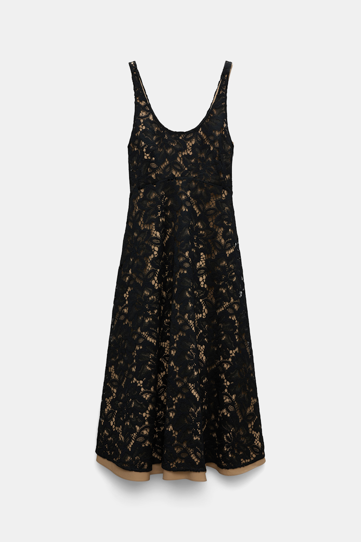 Dorothee Schumacher Lace overlay midi-dress pure black