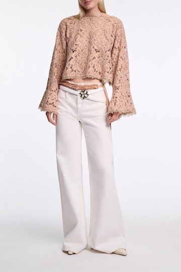Dorothee Schumacher Cropped blouse in eyelash lace burnt tan