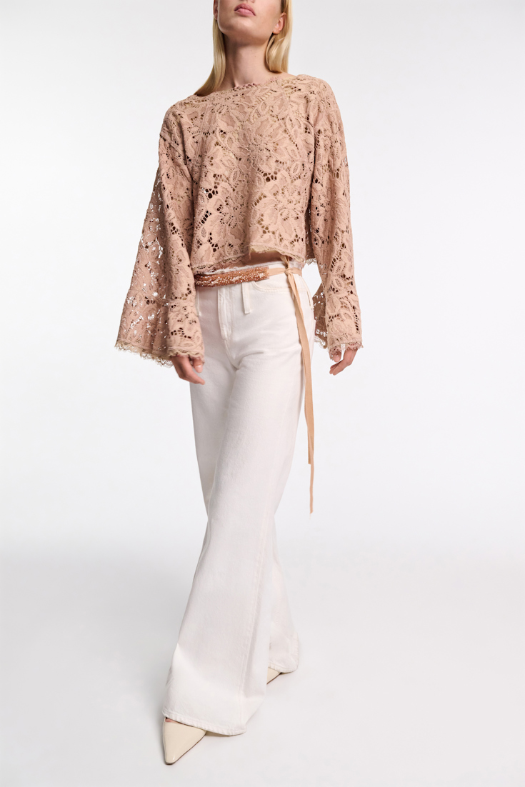 Dorothee Schumacher Verkürzte Bluse aus Spitze burnt tan