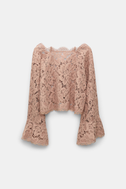 Dorothee Schumacher Cropped blouse in eyelash lace burnt tan
