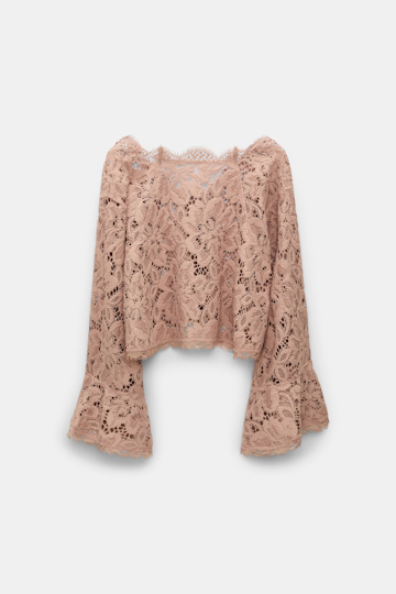 Dorothee Schumacher Cropped blouse in eyelash lace burnt tan
