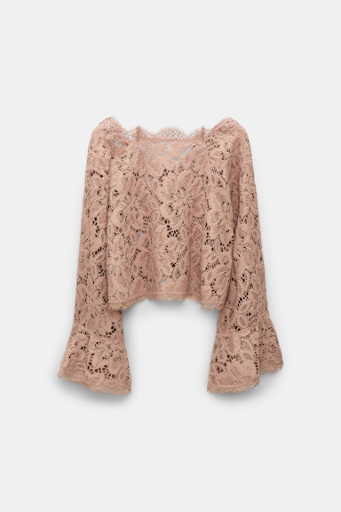 Dorothee Schumacher Cropped blouse in eyelash lace burnt tan