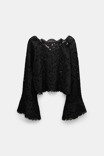 Dorothee Schumacher Cropped blouse in eyelash lace pure black