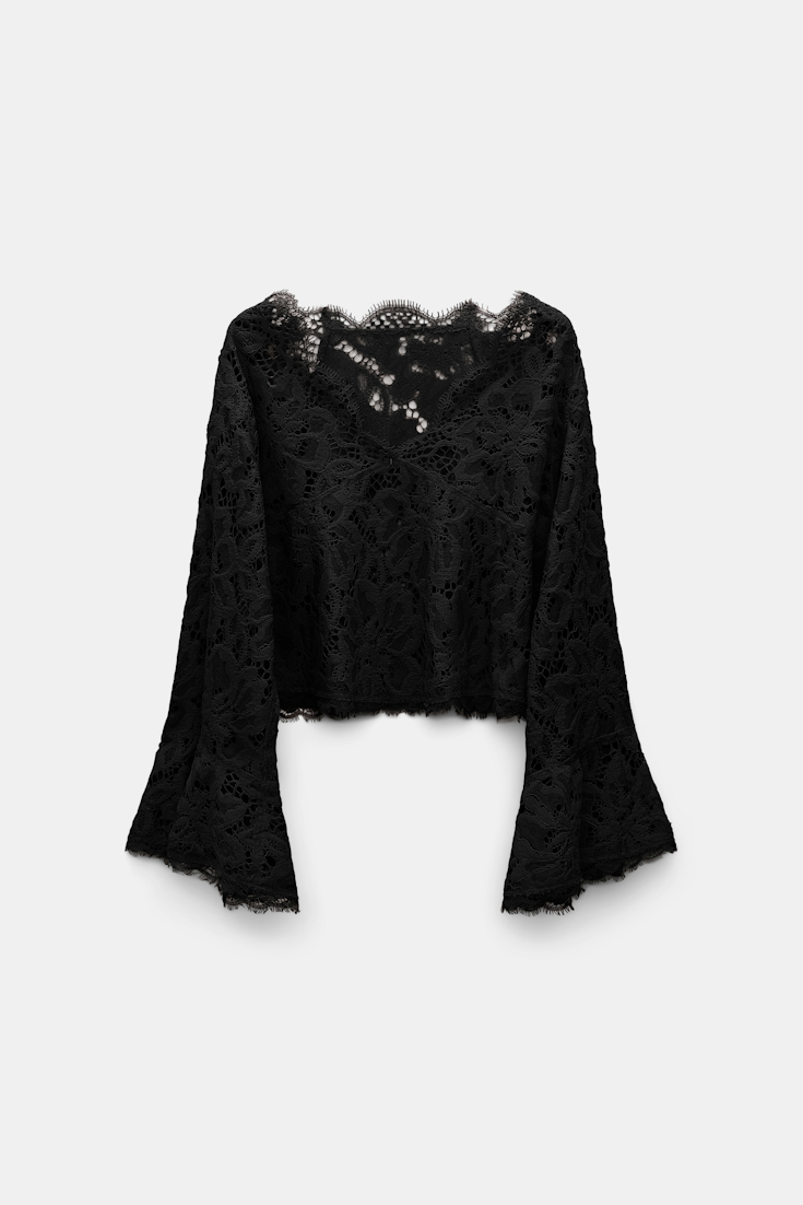 Dorothee Schumacher Verkürzte Bluse aus Spitze pure black