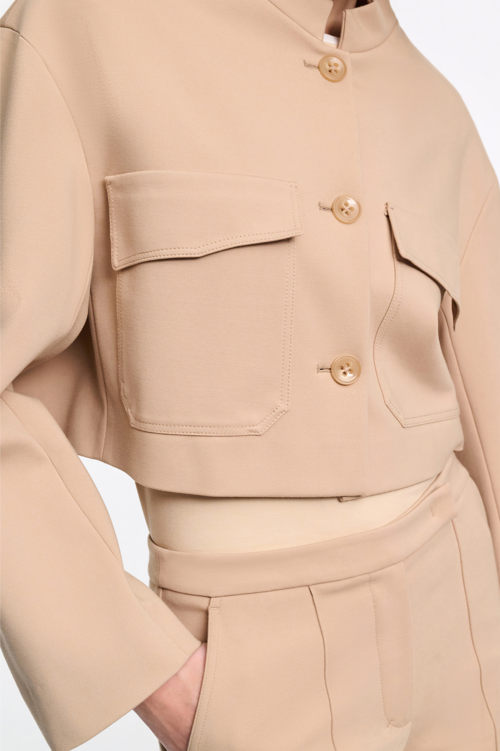 Dorothee Schumacher Cropped jacket in Punto Milano tender beige