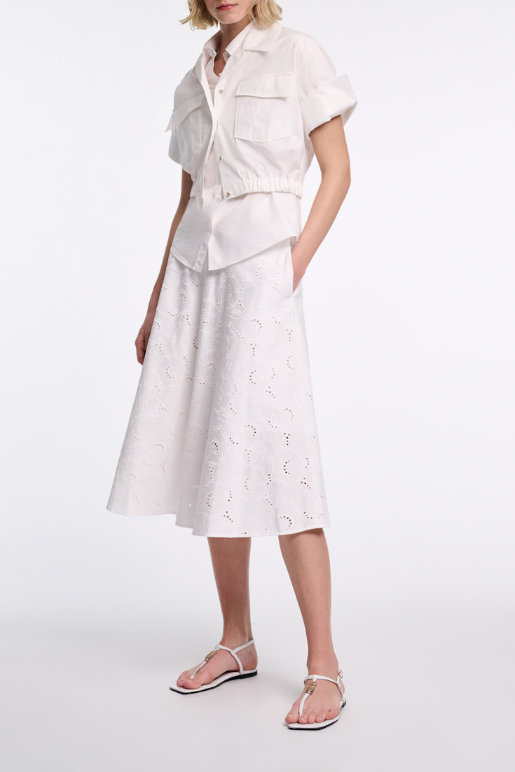 Dorothee Schumacher Cropped, short sleeve blouse in cotton poplin pure white
