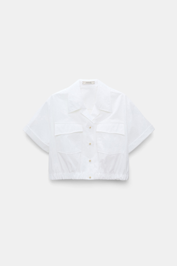 Dorothee Schumacher Cropped, short sleeve blouse in cotton poplin pure white