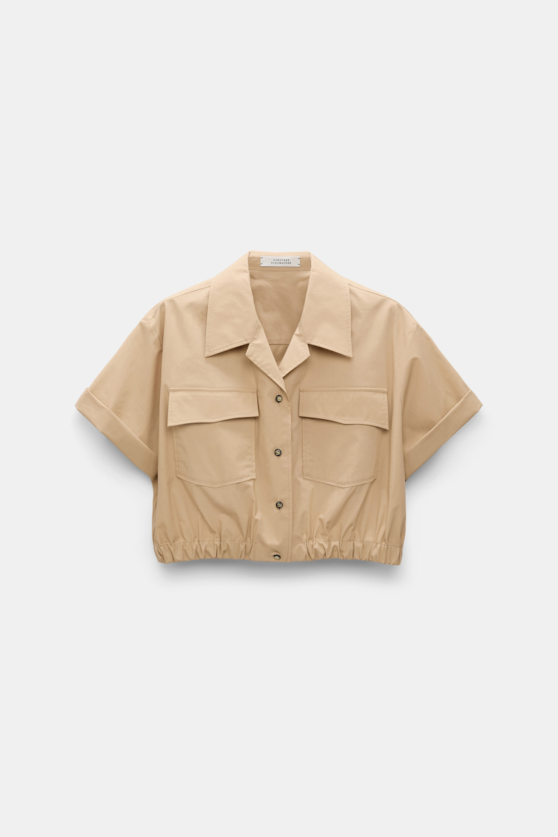 Shop Dorothee Schumacher Cropped, Short Sleeve Blouse In Cotton Poplin