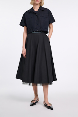 Dorothee Schumacher Cropped, short sleeve blouse in cotton poplin midnight
