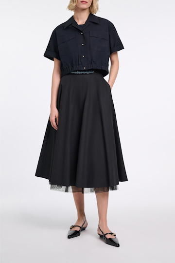 Dorothee Schumacher Cropped, short sleeve blouse in cotton poplin midnight