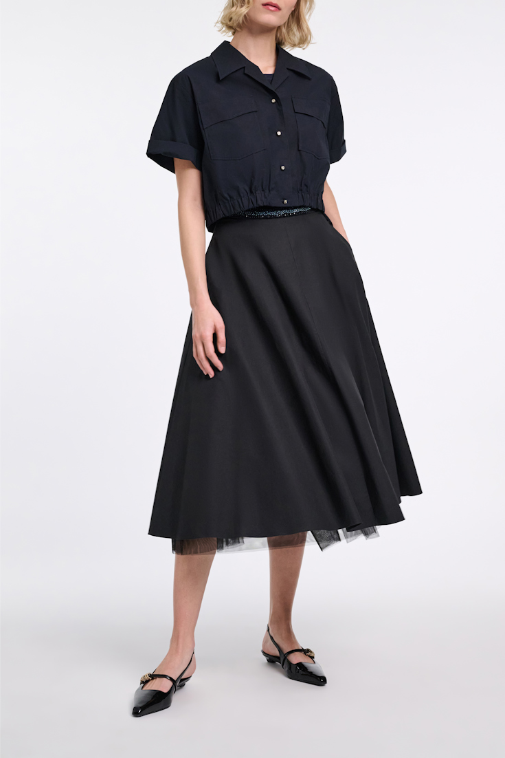 Dorothee Schumacher Cropped, short sleeve blouse in cotton poplin midnight
