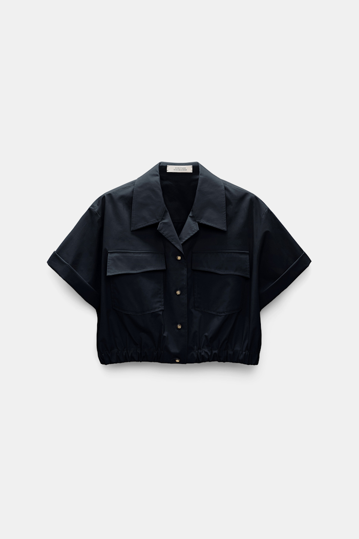 Dorothee Schumacher Cropped, short sleeve blouse in cotton poplin midnight