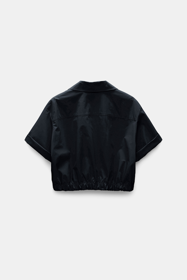 Dorothee Schumacher Cropped, short sleeve blouse in cotton poplin midnight
