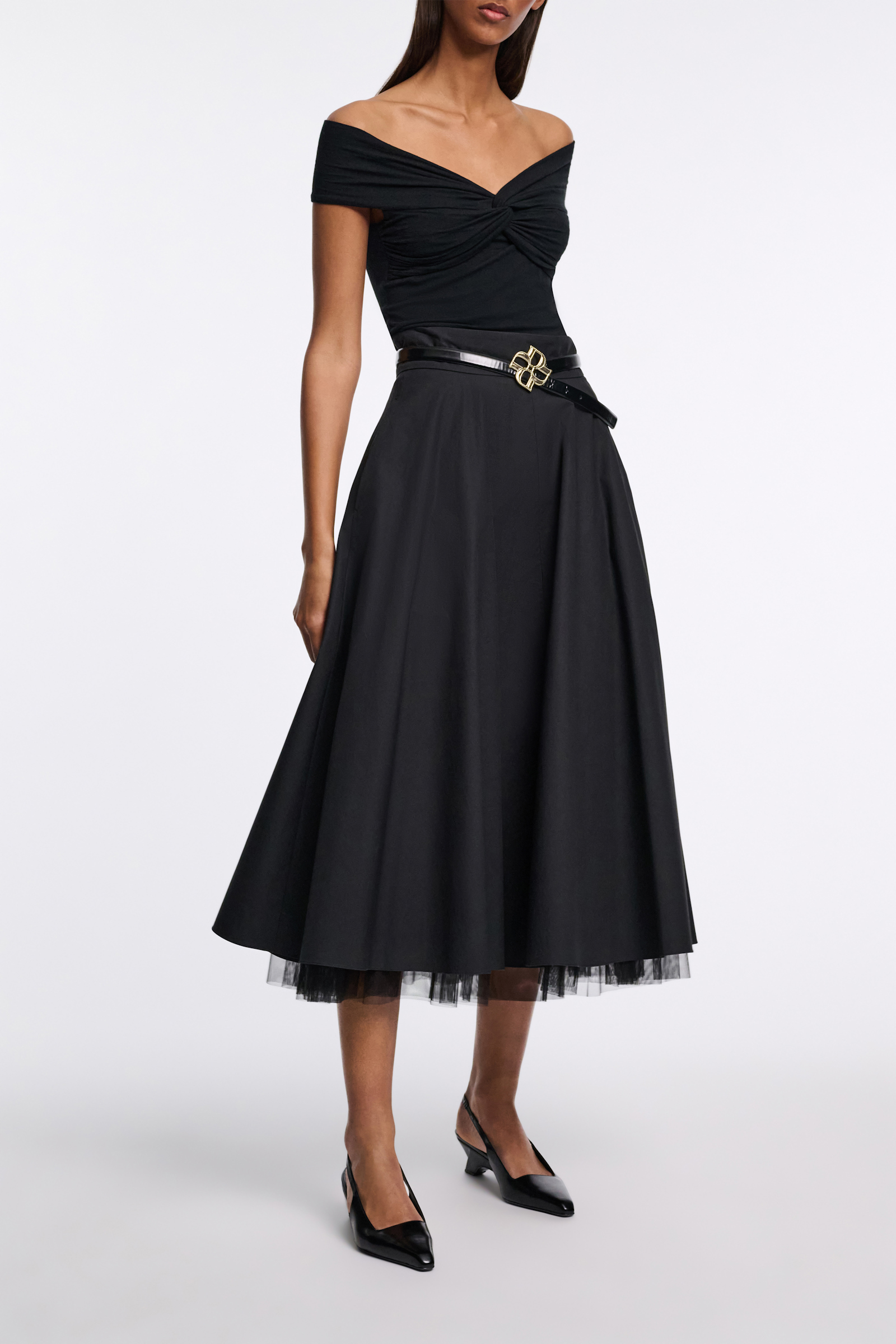 Dorothee Schumacher Lightweight cotton skirt with tulle underskirt pure black