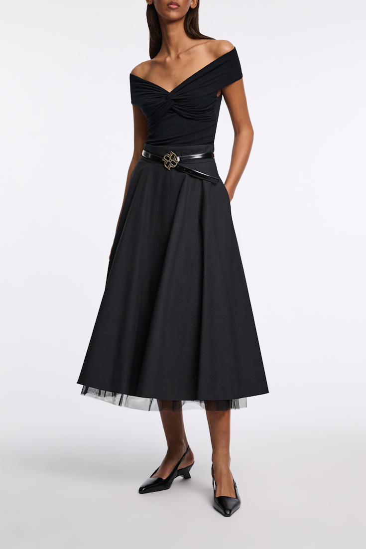 Dorothee Schumacher Lightweight cotton skirt with tulle underskirt pure black