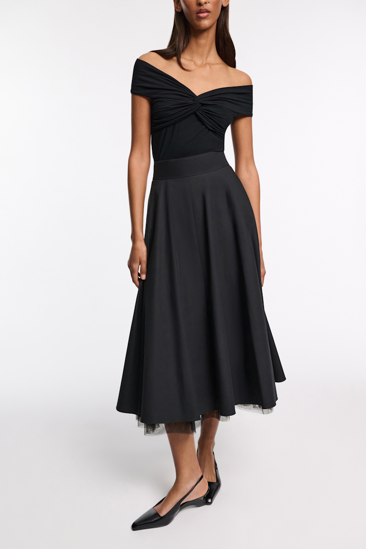 Dorothee Schumacher Lightweight cotton skirt with tulle underskirt pure black
