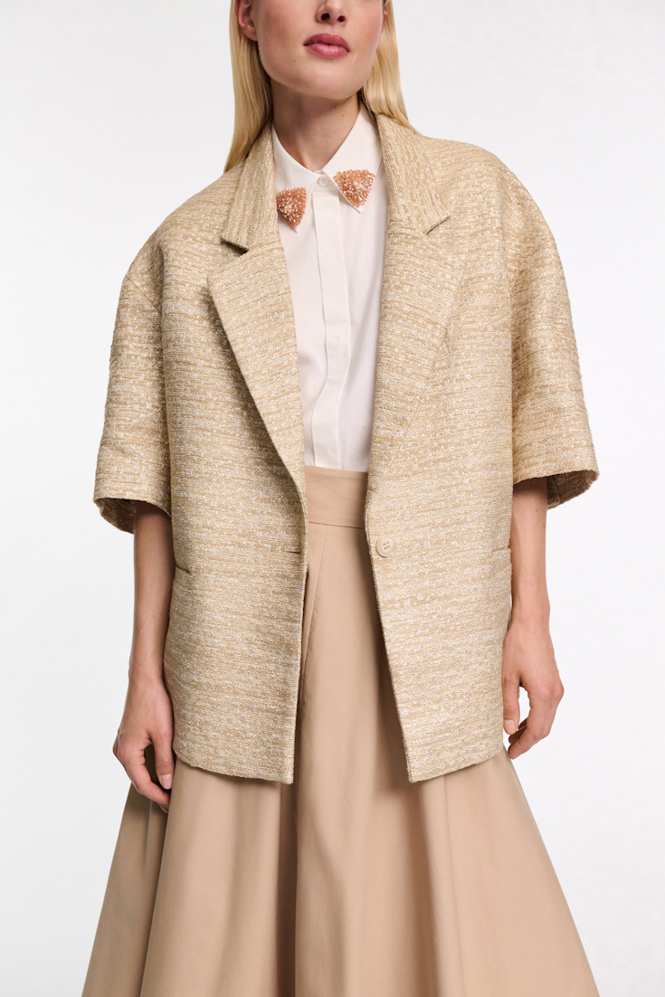 Dorothee Schumacher Stretch cotton poplin shirt with embroidered collar pure white beige pads